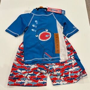 UV Skinz Toddlers Blue and Red Shark Rashguard Set SPF 50